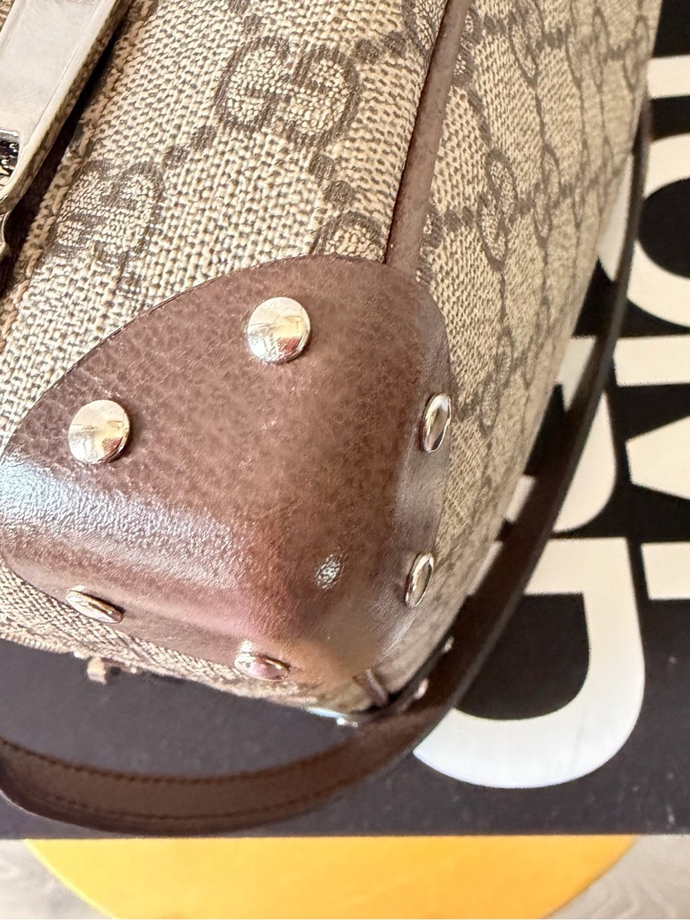 GUCCI GG Supreme Monogram Square Shoulder Bag Brown Strap Trunk Boxy - Picture 6 of 16